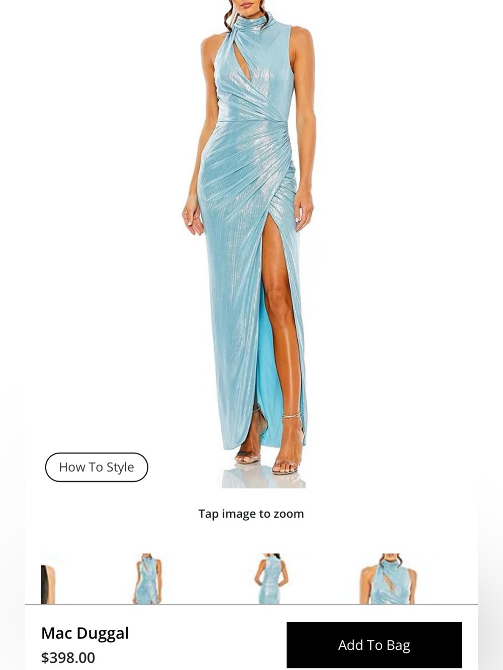 Mac Duggal Shimmery Light Blue One-Shoulder Gown with High Slit